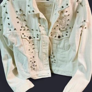 Size 10, Stunning White Denim Jacker with Rhinestones and Studs